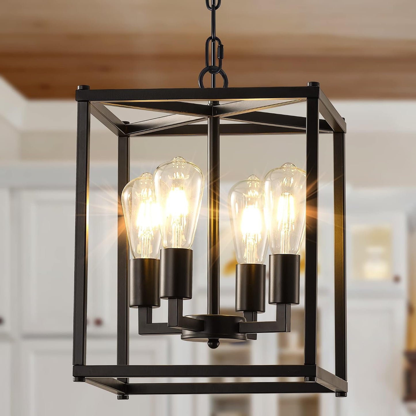 Lámpara colgante negra 4 luces para dormitorio y sala