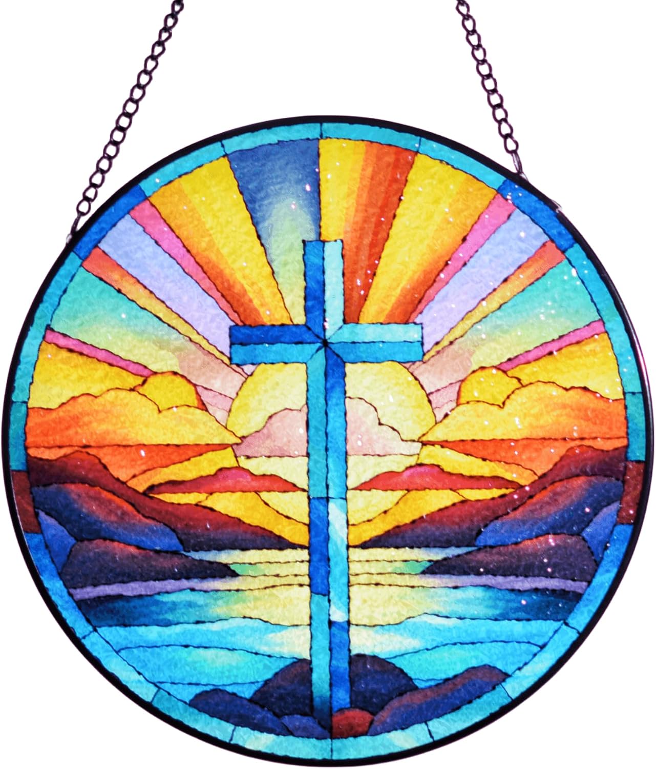 Cruz vitral colgante para ventana 8" texturizado Navidad