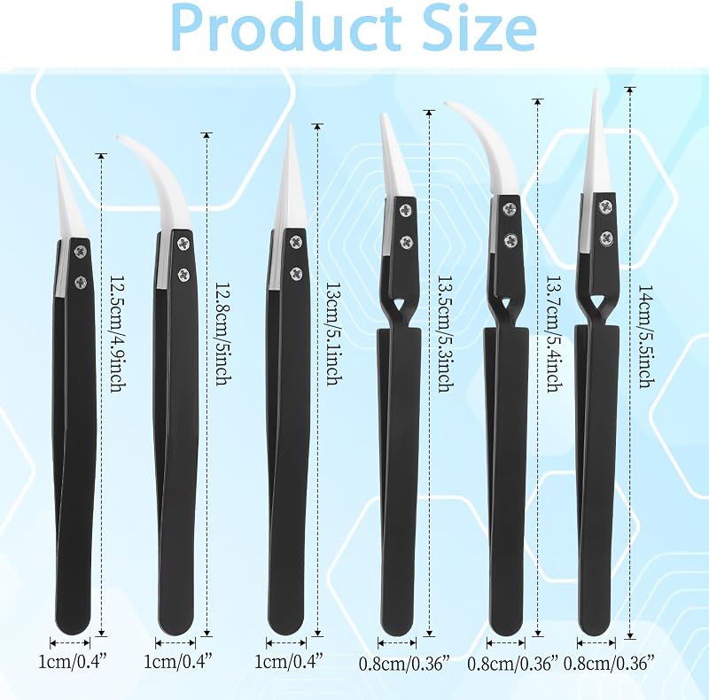 6 Pinzas Cerámica Inversa Precisión Soldadura Negro