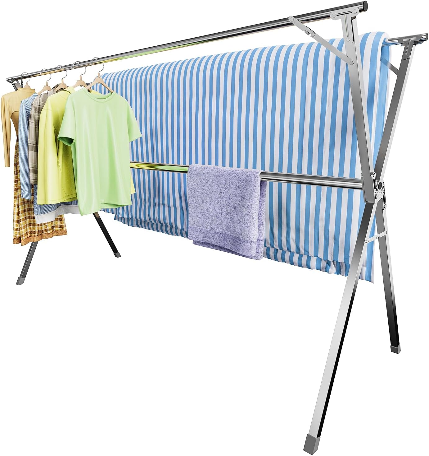 Estante secado ropa acero inox 95" 20 ganchos resistentes