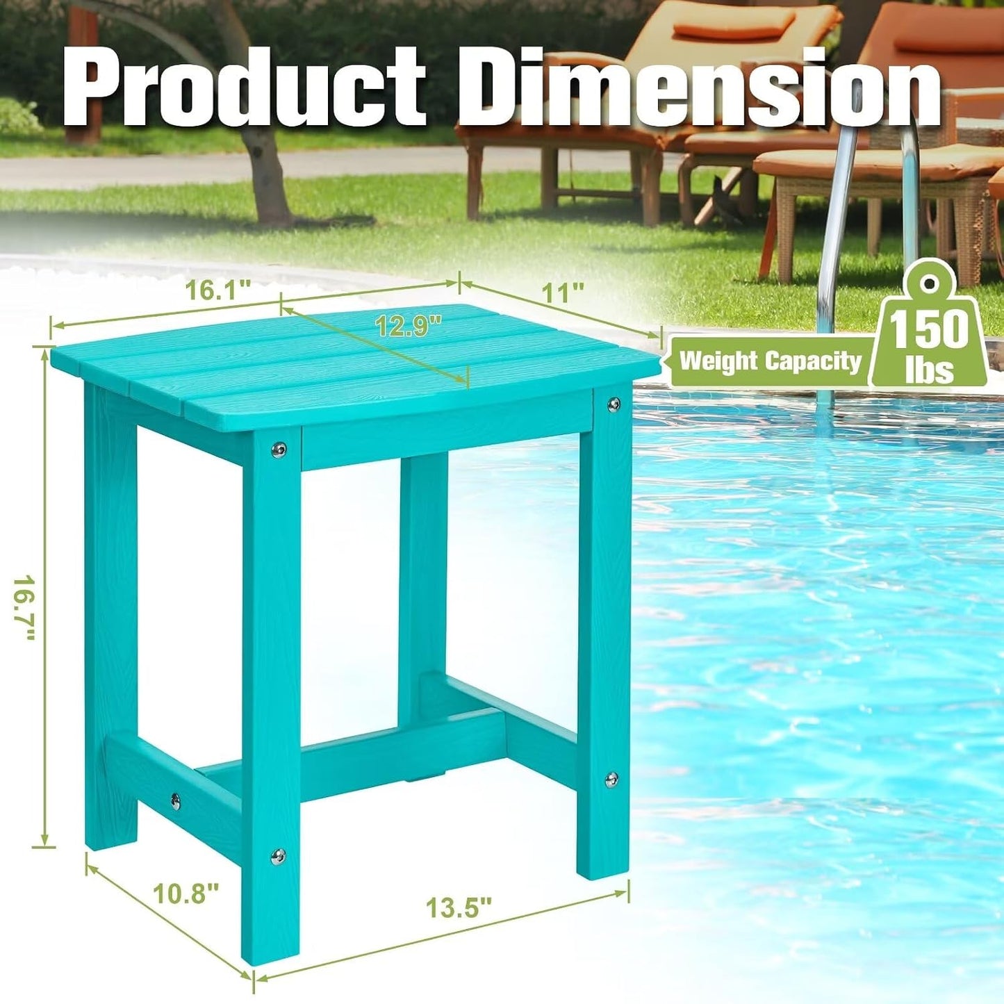 Mesa auxiliar Adirondack impermeable cuadrada azul Aruba