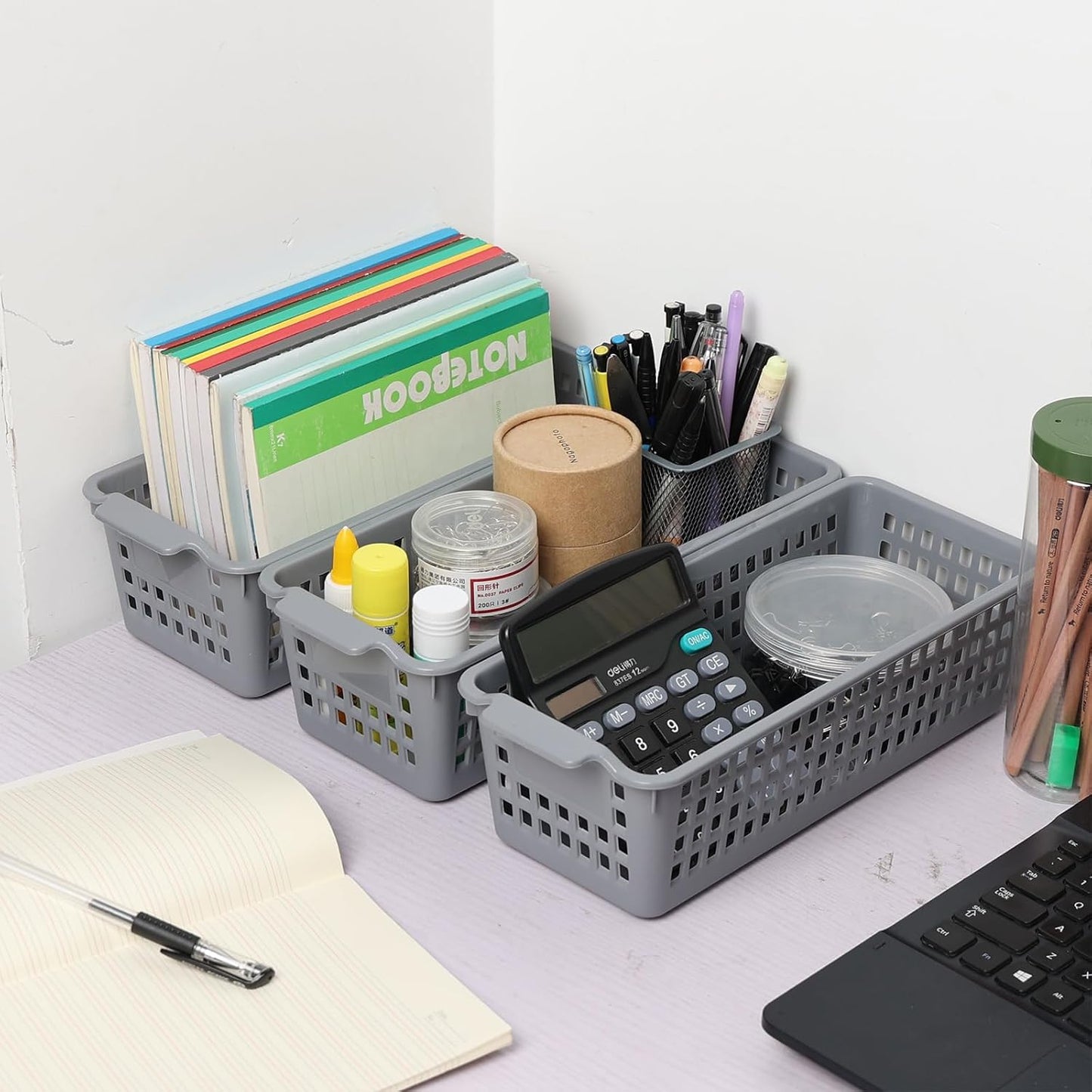 Cesta plástico gris escritorio set 4