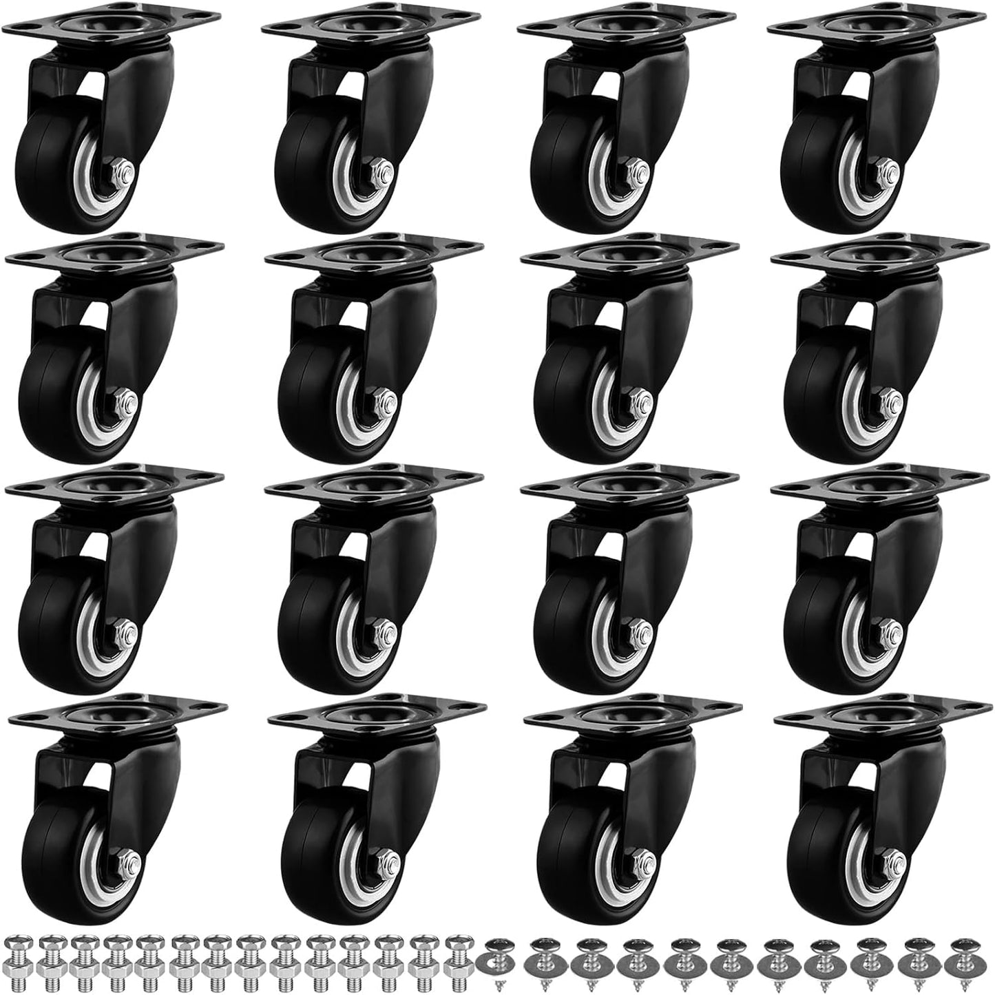 Set 16 Ruedas Caster PU Giratorias Silenciosas