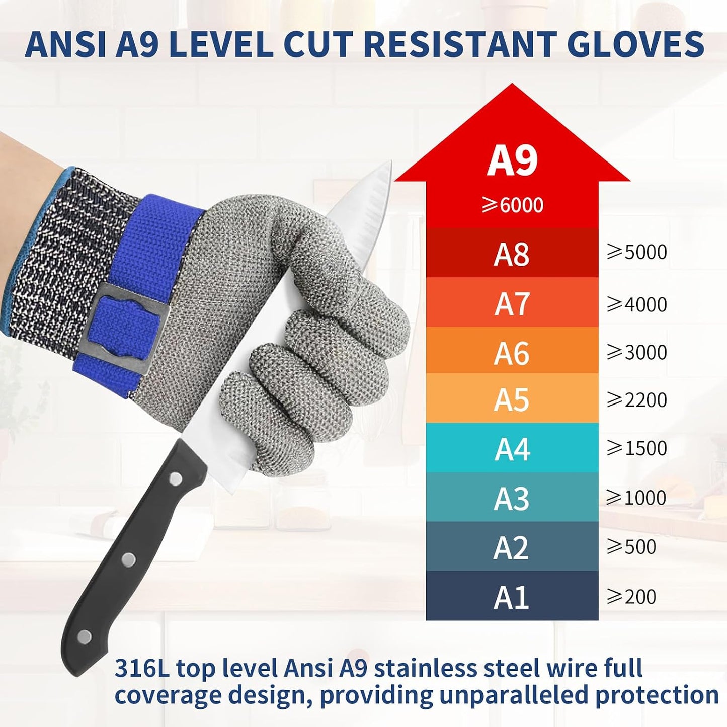 Guantes A9 acero inox malla para cortar carne pescado madera
