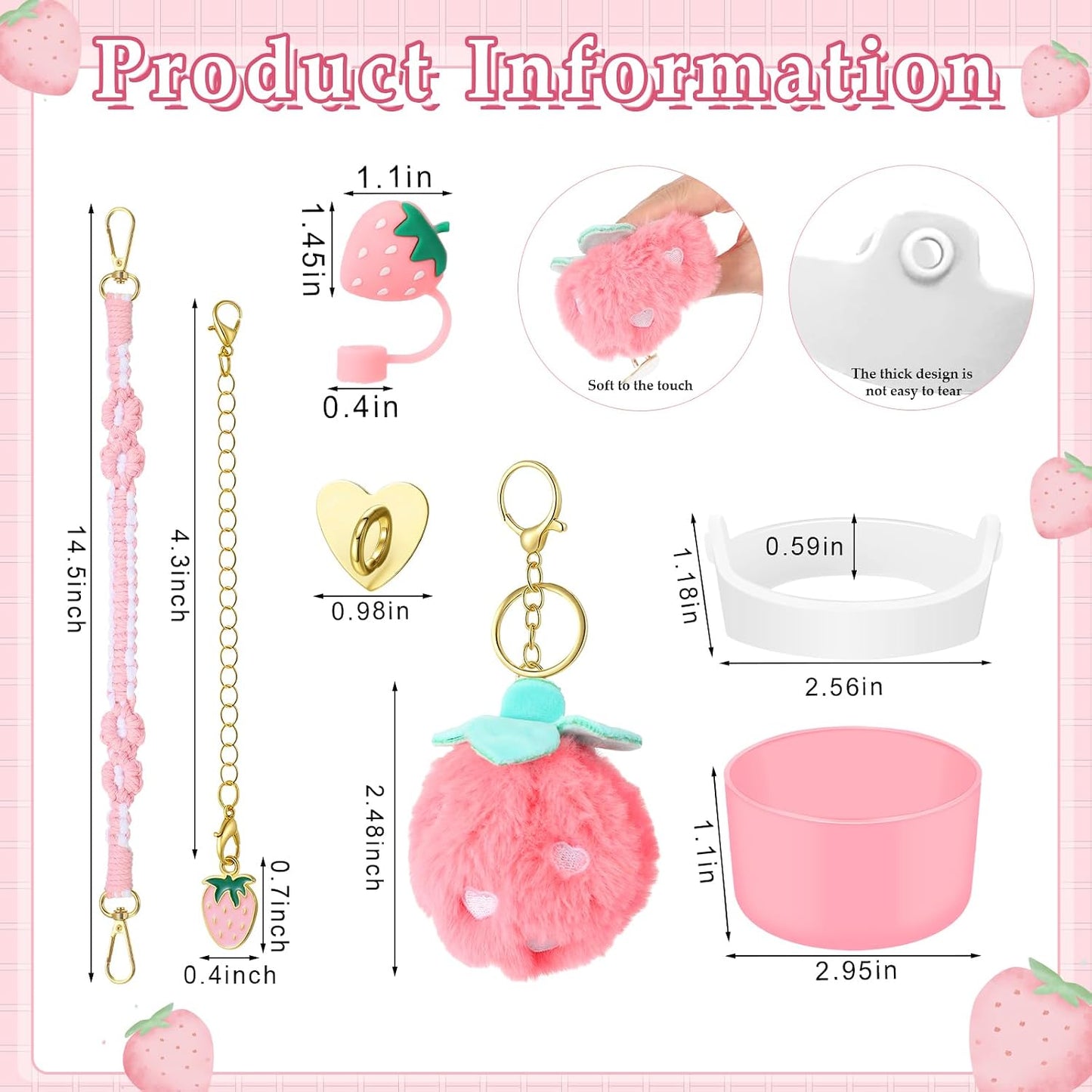 Set 6 accesorios fresa rosa compatibles con taza y botella