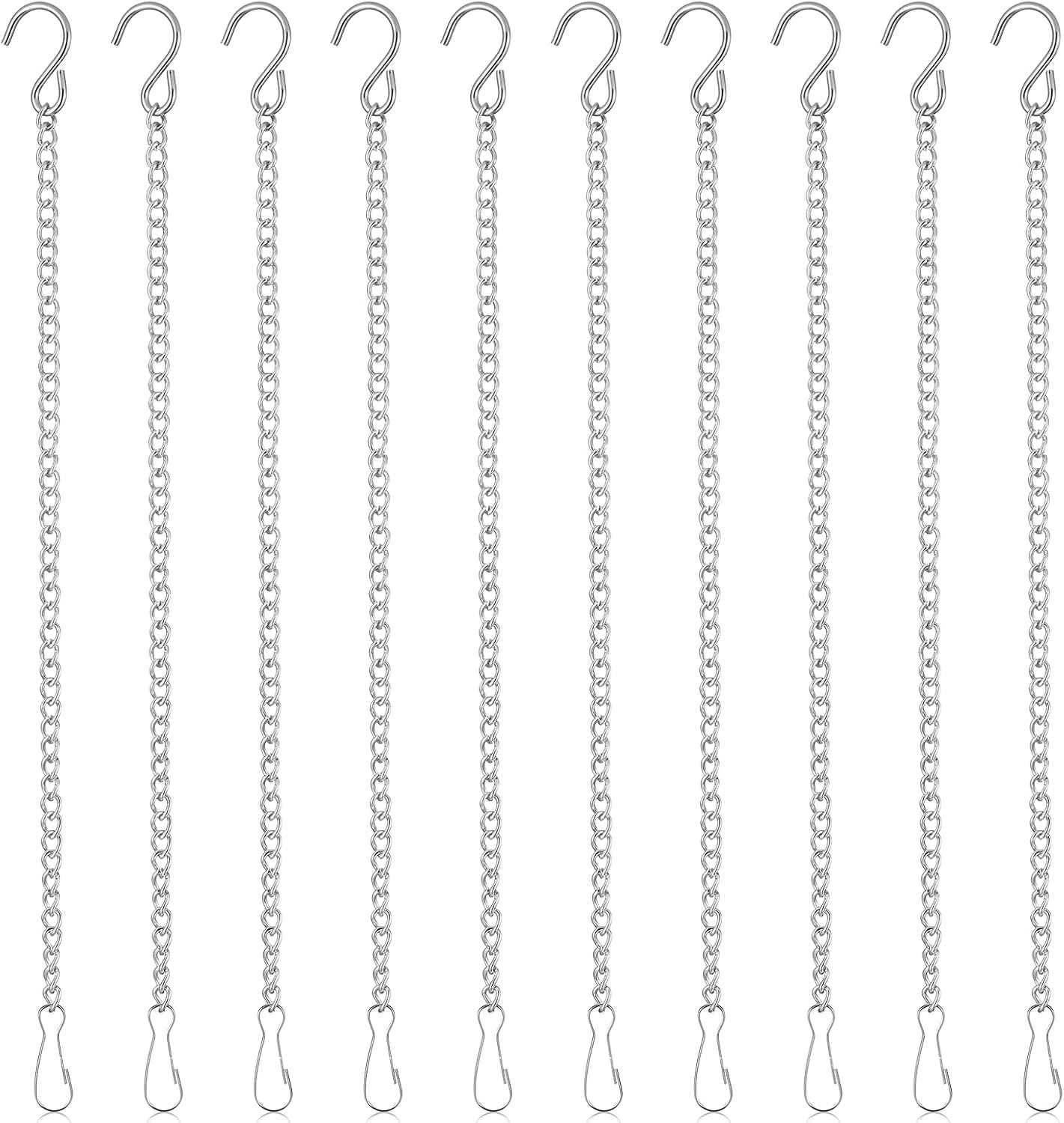 10 Cadenas Plateadas con Ganchos para Cestas 10pulg