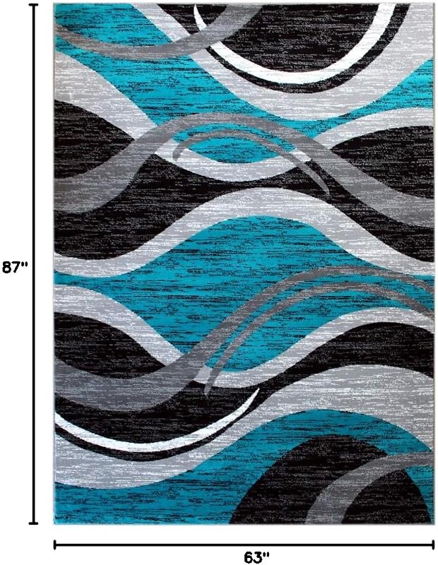 Alfombra moderna turquesa gris blanco negro 5x7ft