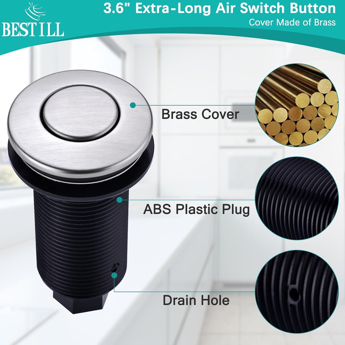 Kit interruptor aire acero inox níquel 3.6pulg UL