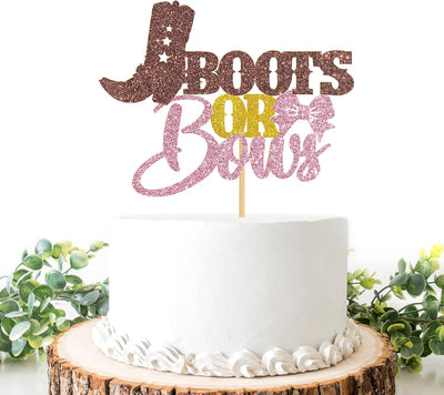 Decoración tartas botas lazos fiesta revelación género bebé