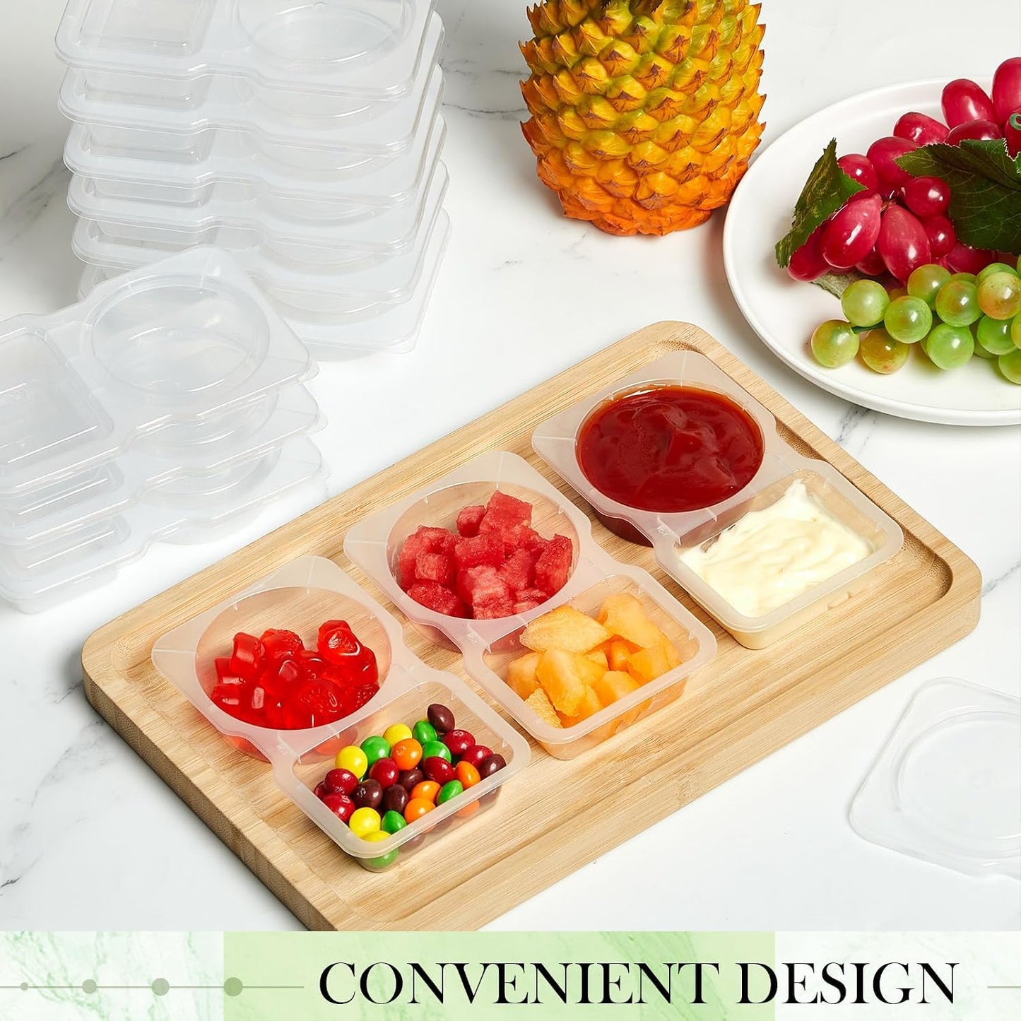 Contenedor doble con tapas reutilizable para condimentos y salsa