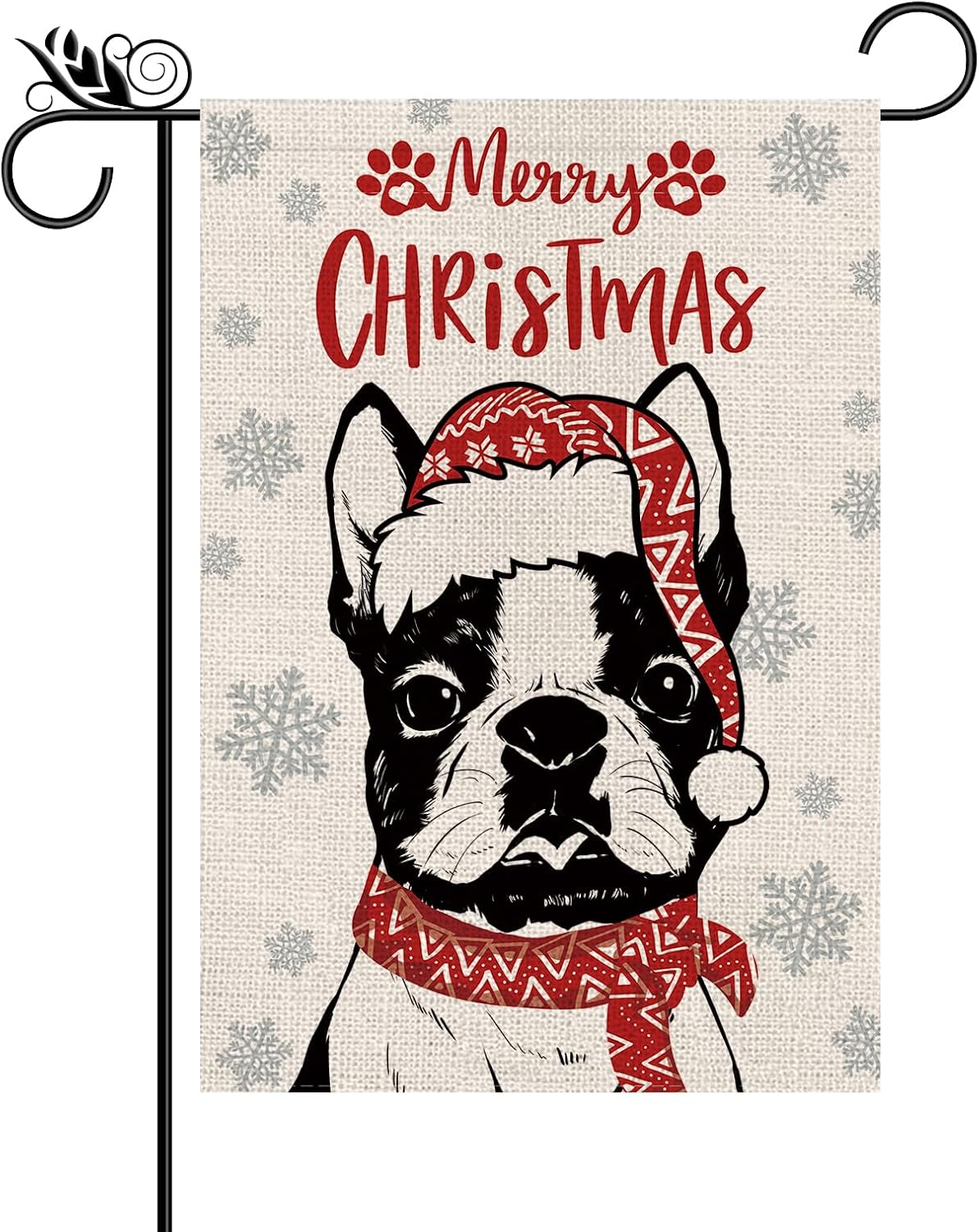Bandera jardín navidad boston terrier doble cara 12.5x18pulg