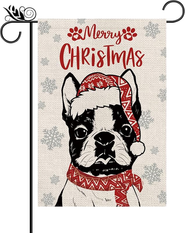 Bandera jardín navidad boston terrier doble cara 12.5x18pulg