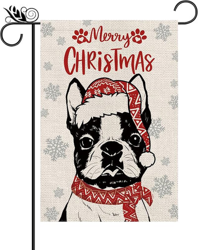 Bandera jardín navidad boston terrier doble cara 12.5x18pulg