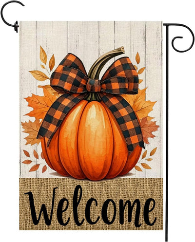 Bandera jardín calabaza otoño 12x18pulg doble cara cuadros