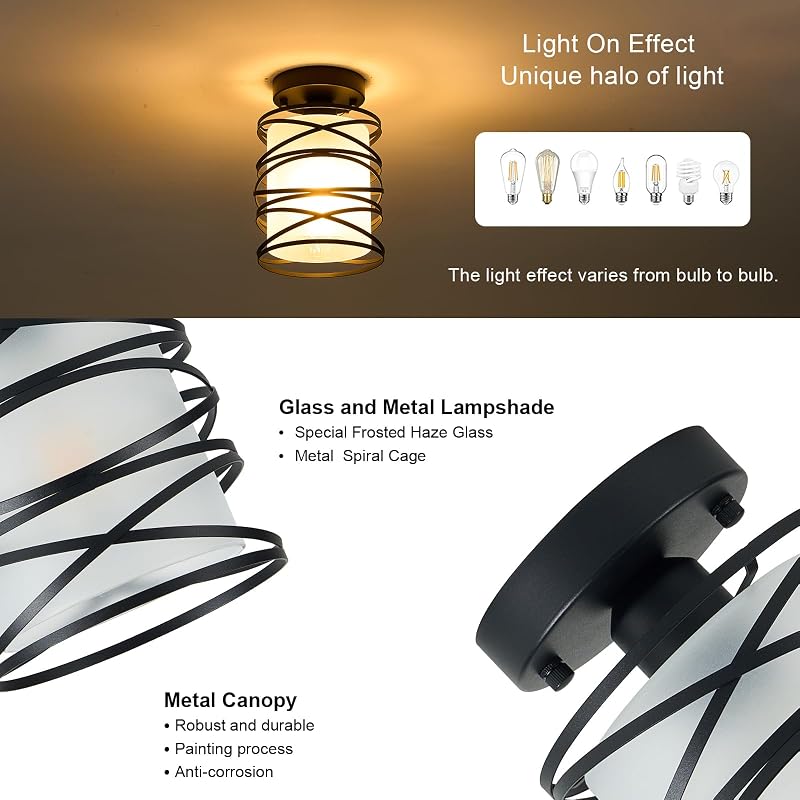 Lámpara techo 1 luz jaula metal vidrio esmerilado moderna