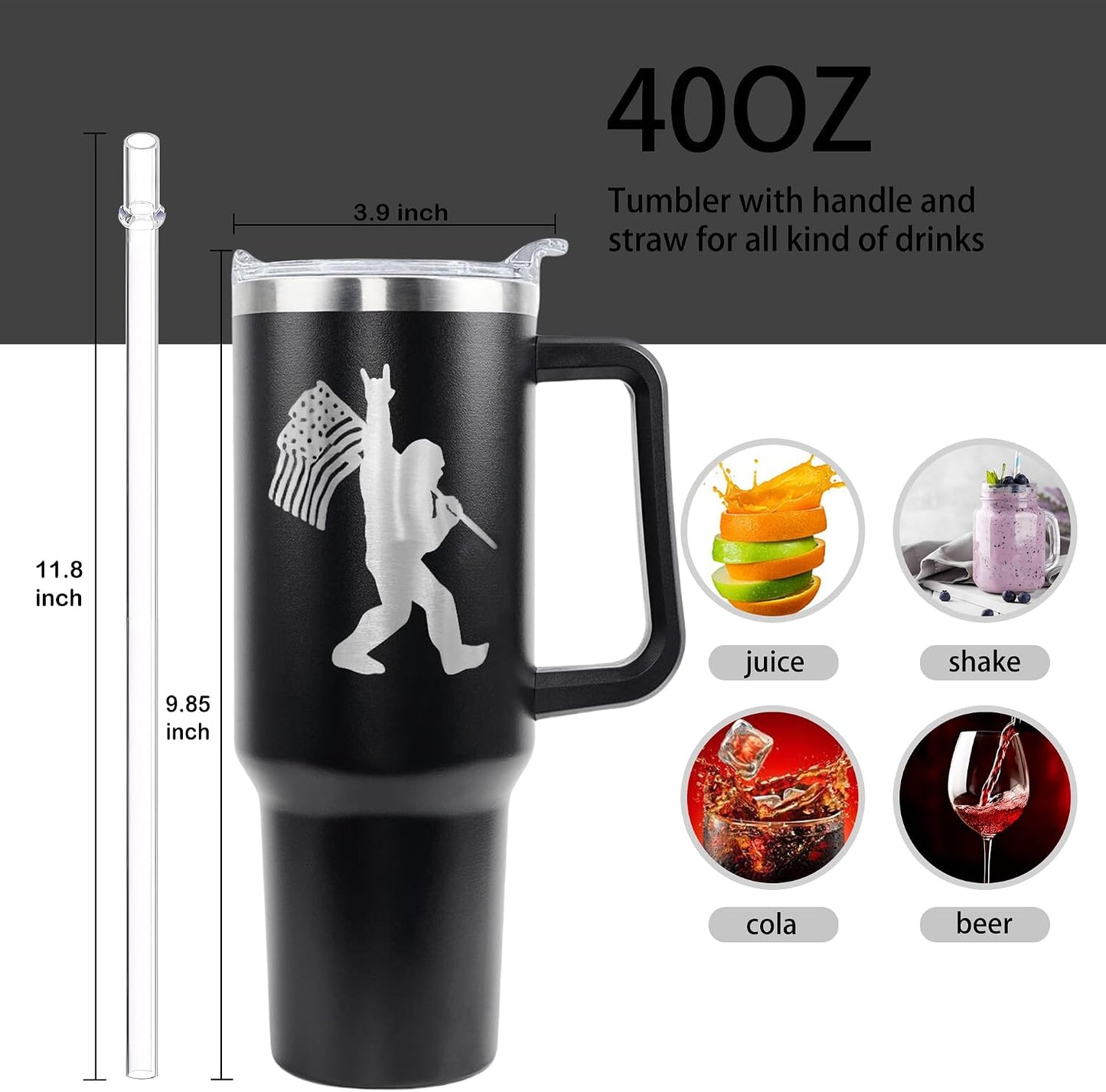 Vaso acero inox 40oz con asa popote abatible