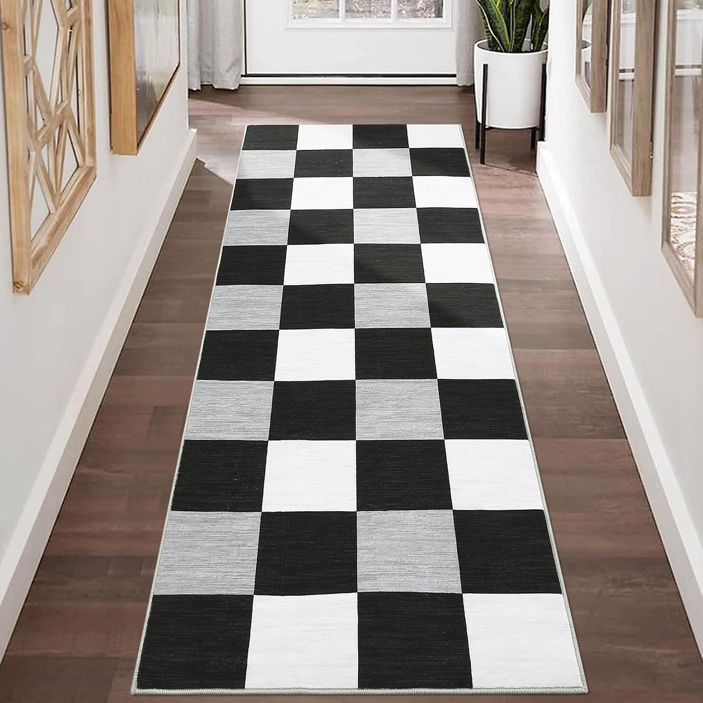 Alfombras pasillo 2x6ft ultrafinas plegables blanco gris