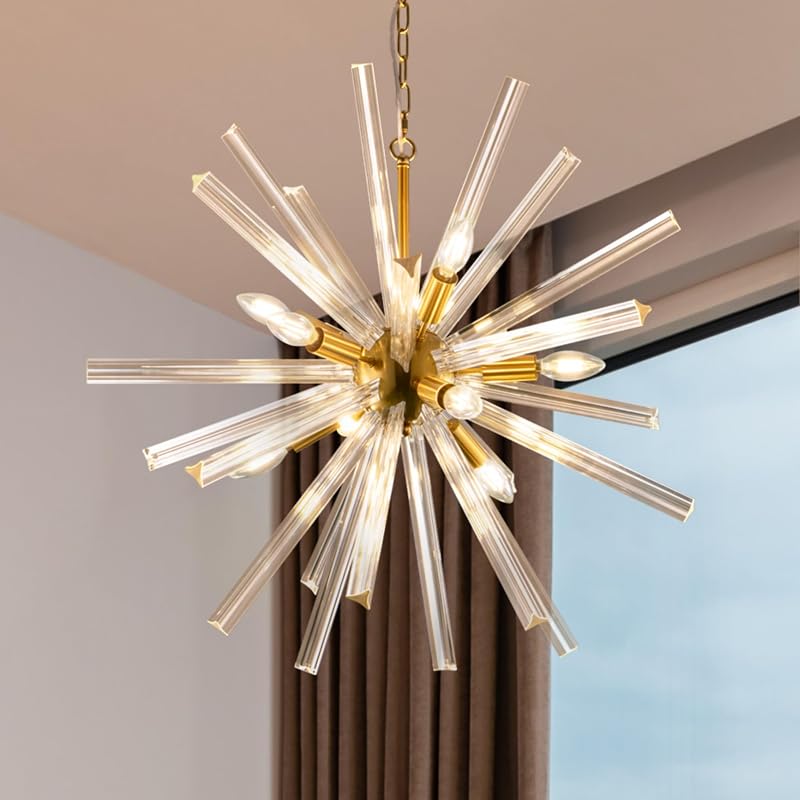 Lámpara colgante Sputnik cristal dorado 28" moderna
