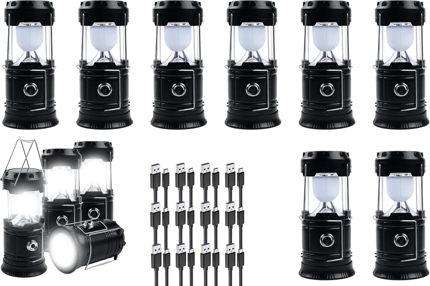 12 Linternas LED Plegables 1800mAh Impermeables Recargables
