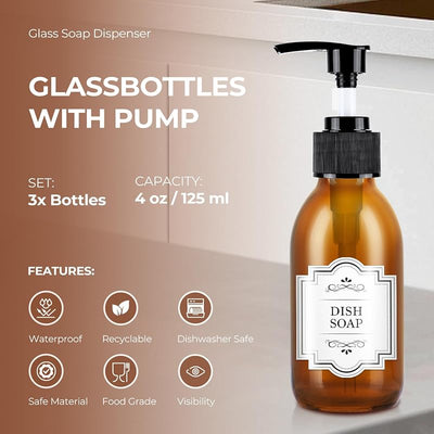 Botella vidrio 4oz con bomba dispensador jabón recargable