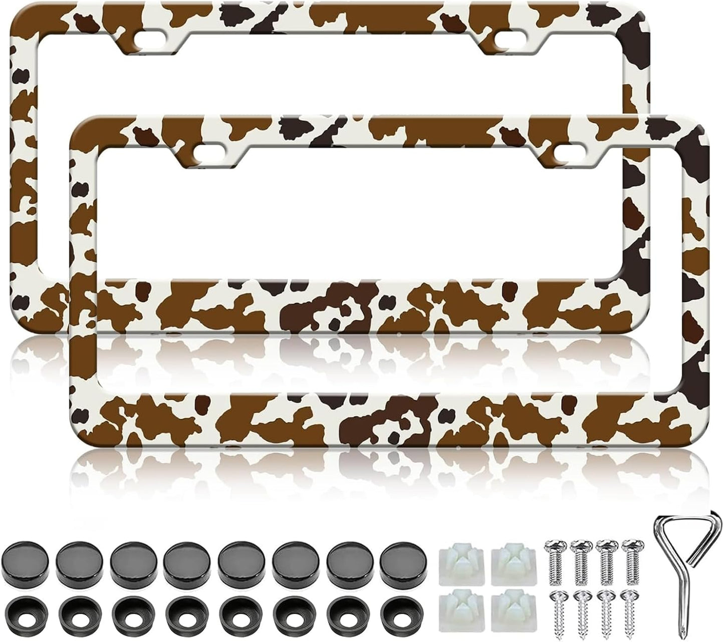 Marcos matrícula estampado vaca marrón 2 pack aluminio