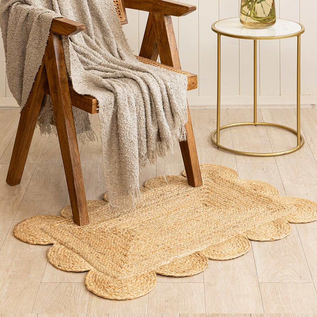 Alfombra Yute 2x3ft Trenzada Volados Boho para Hogar