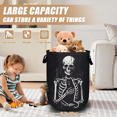 Cesta lavandería calavera negra plegable 15.7x19.6"