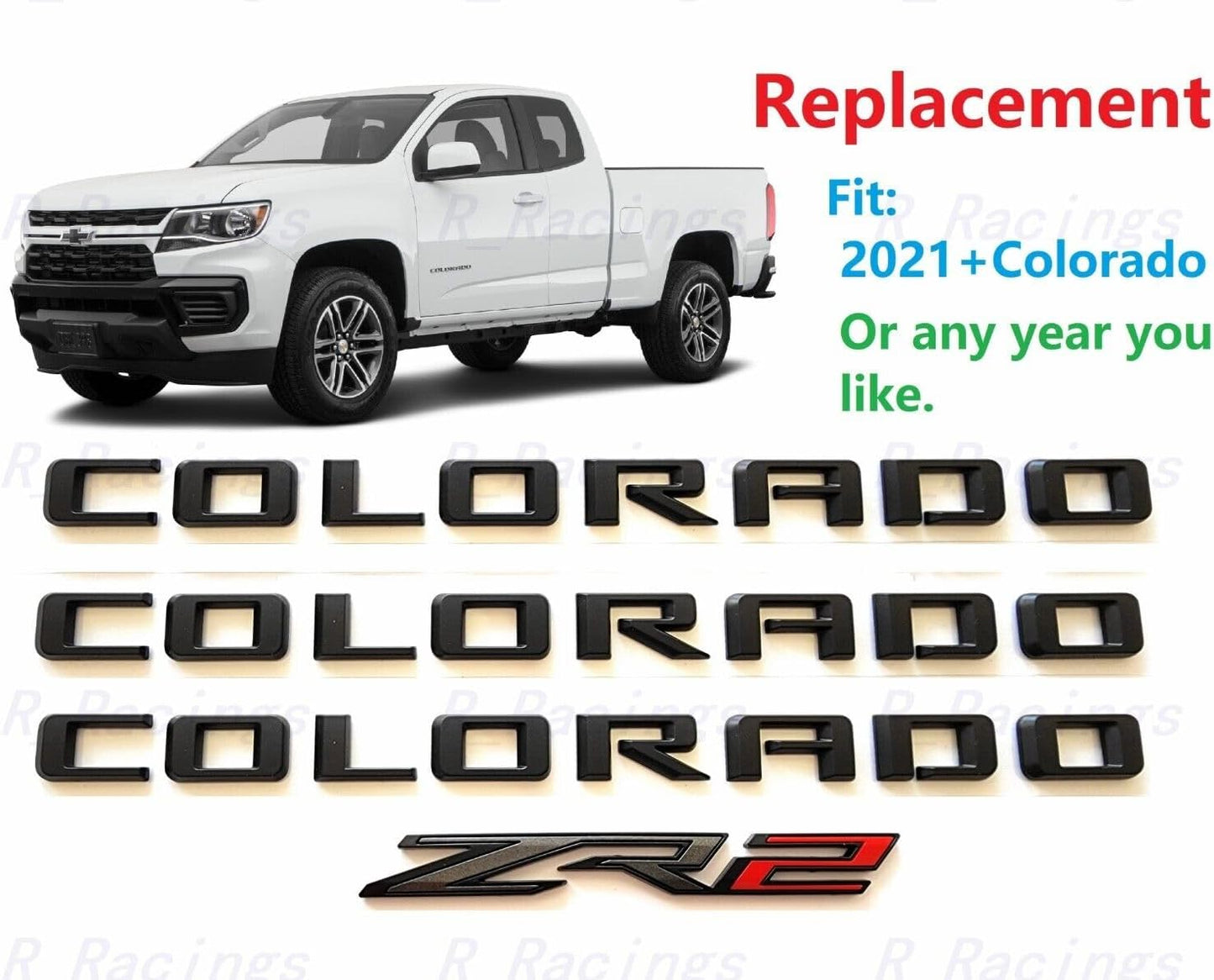 4 Emblemas 3D Colorado ZR2 para puerta trasera negro