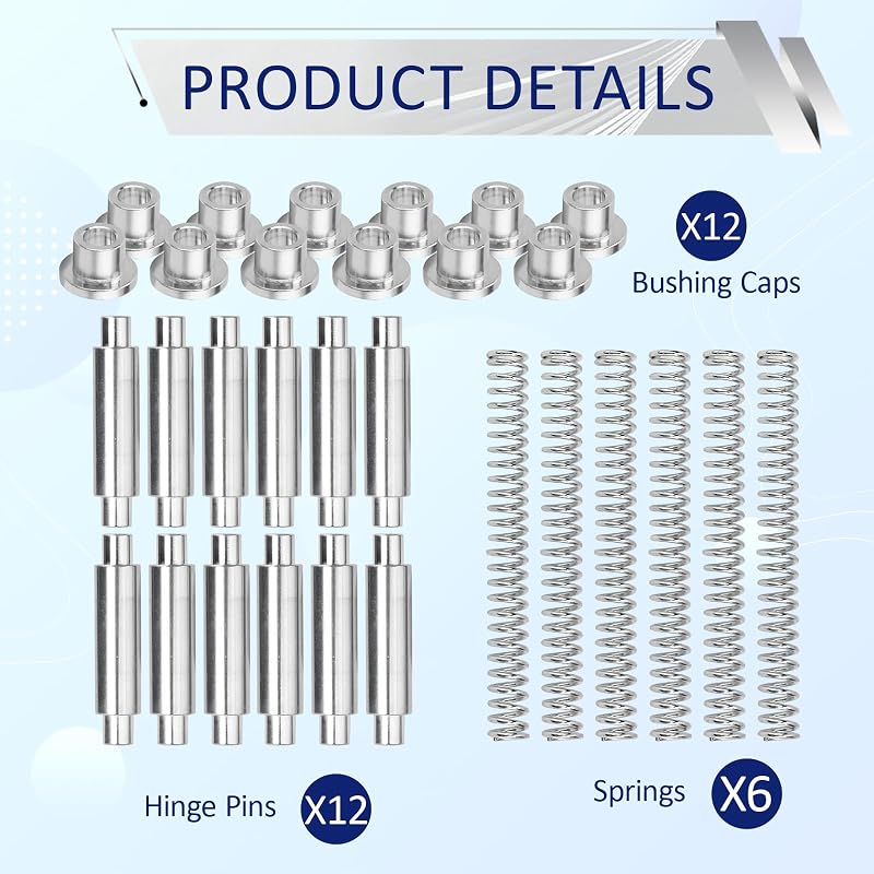 Pack 6 Pines Bisagra Puerta Aluminio 12 Tapas Bujes 6 Resortes