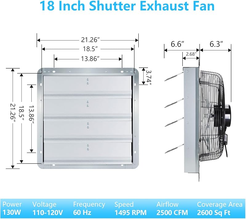 Ventilador obturador 18" control velocidad termostato
