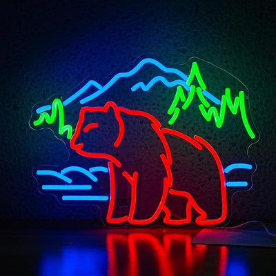 Letrero neón oso y montañas LED regulable USB decoración