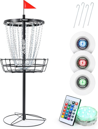 Canasta Disc Golf con Cadenas 24/12 y Discos Iluminables