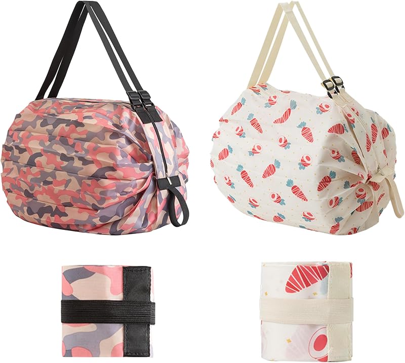 2 bolsas compras plegables reutilizables nailon 210D con cremallera