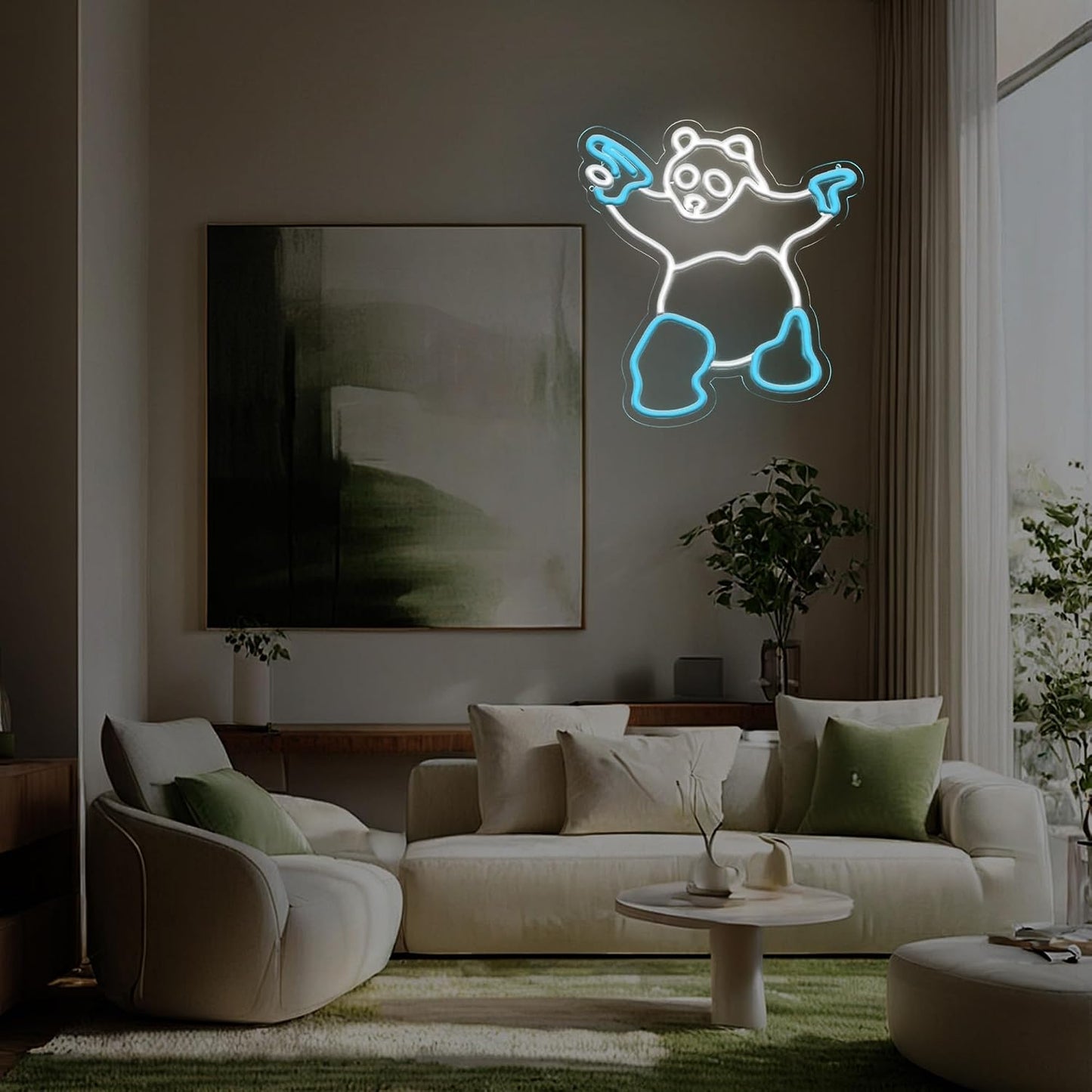 Señal neón panda para decorar habitación y cueva hombre