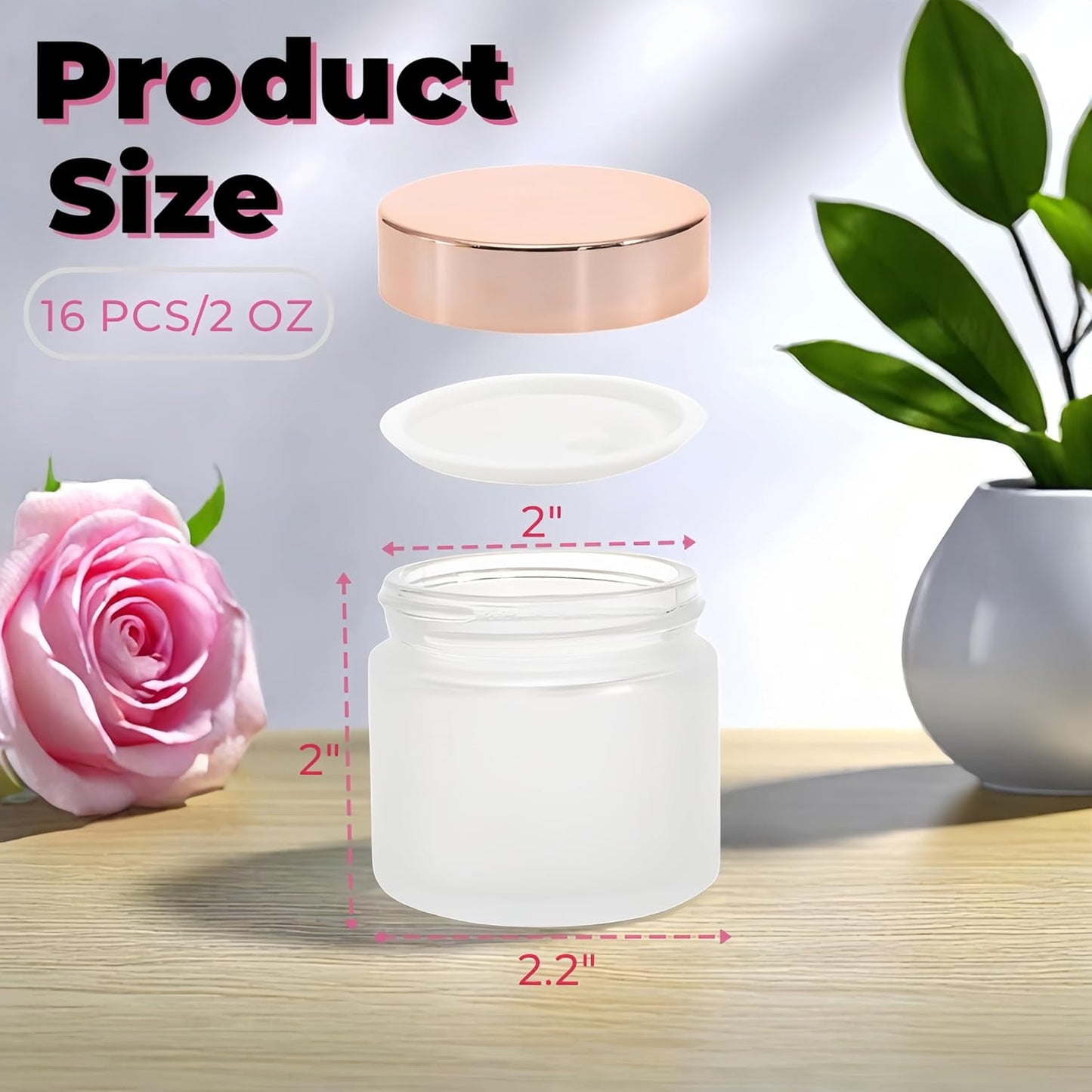16 Pzas Tarro Vidrio 2oz con Tapas Cosmético Reutiliz.