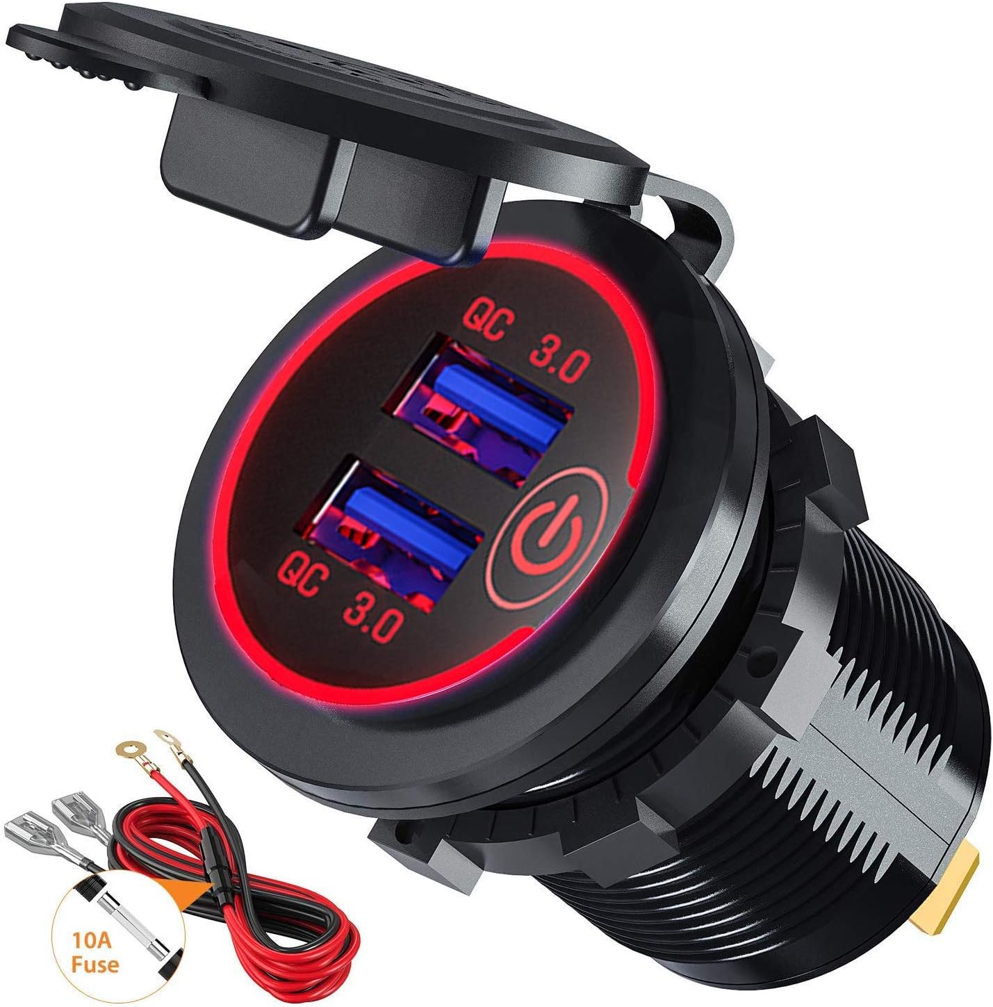 Cargador coche dual USB 36W QC3.0 12/24V táctil