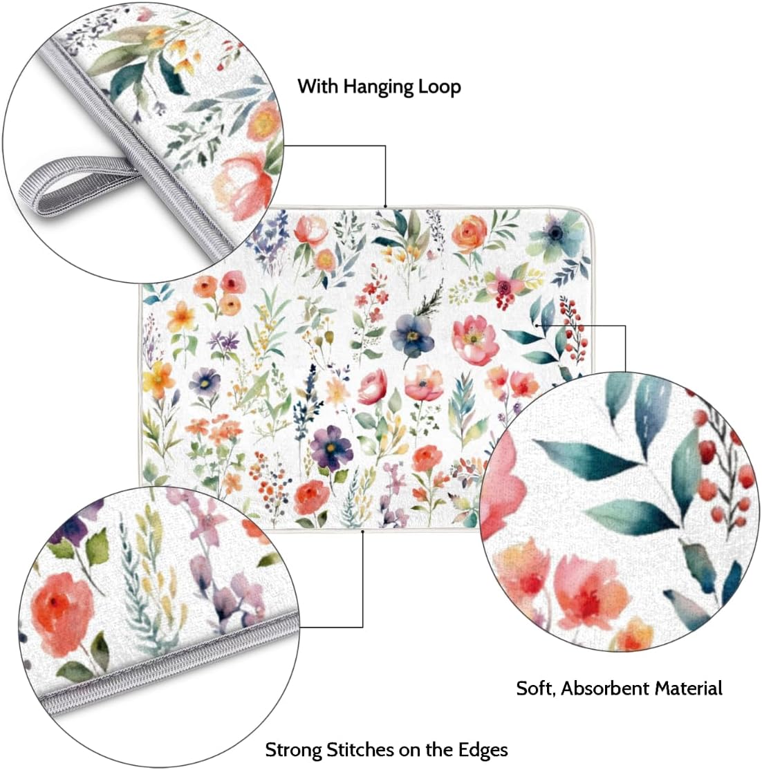 Tapete microfibra escurridor platos diseño floral