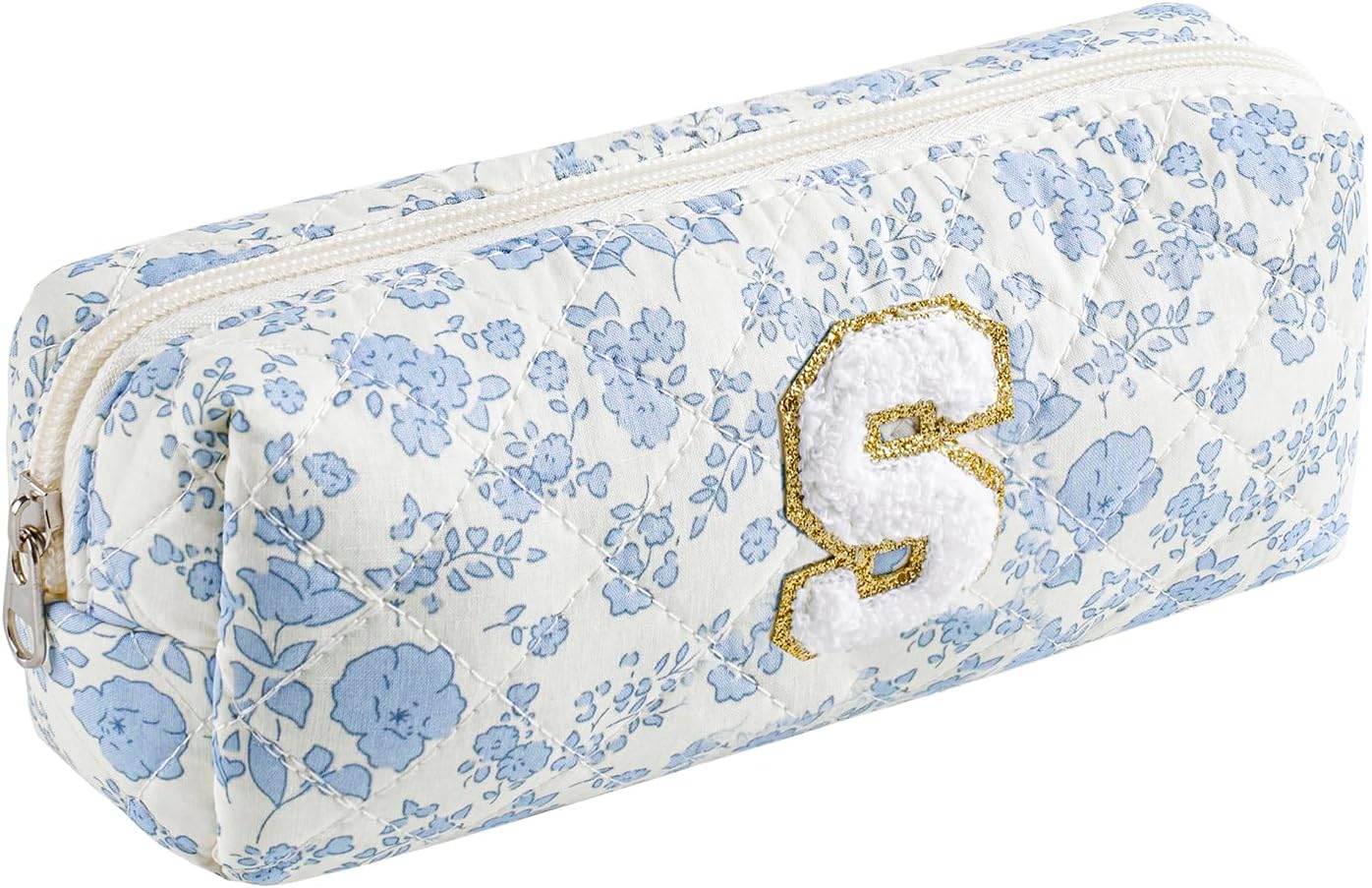 Bolsa maquillaje con inicial coqueta floral azul para mujer