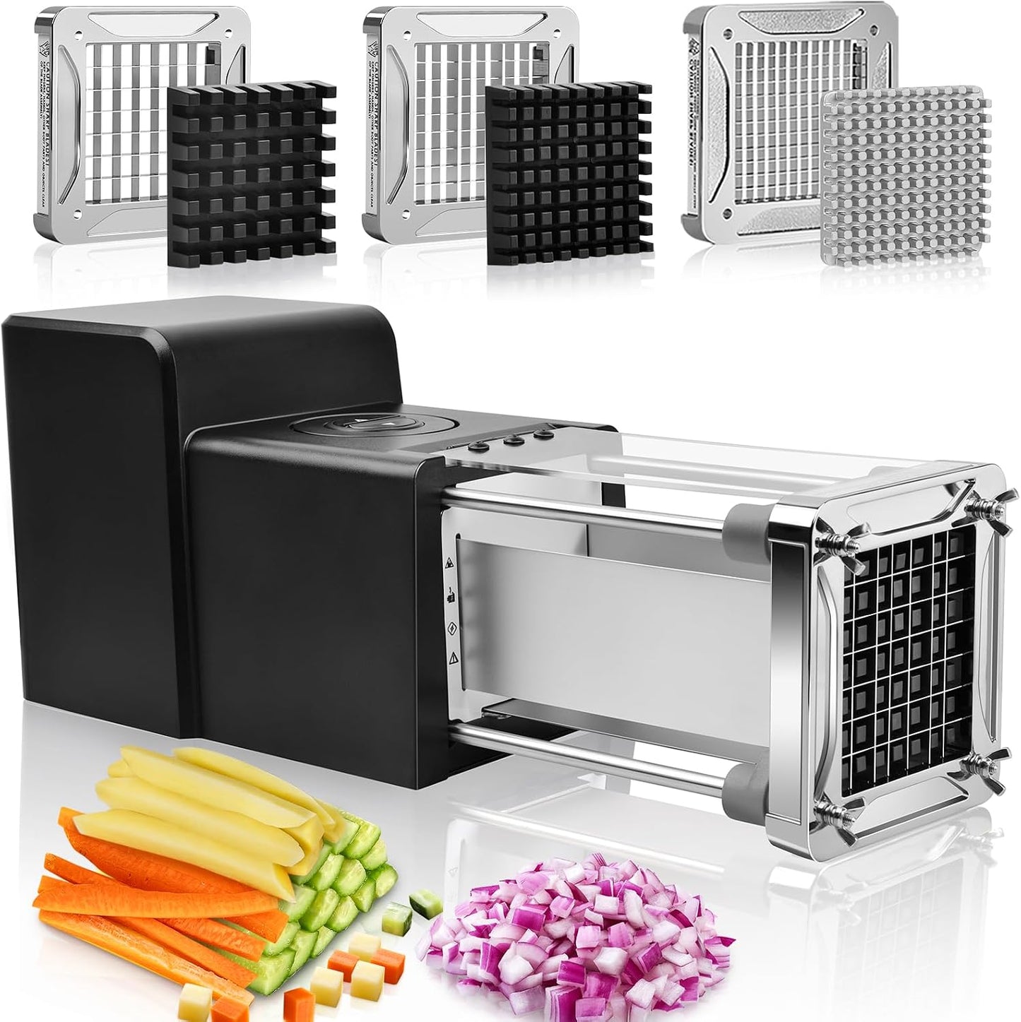 Cortadora eléctrica papas fritas 3 cuchillas acero inox 1/4 3/8 1/2