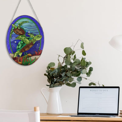 Adorno vitral tortuga marina 10" decoración oceánica
