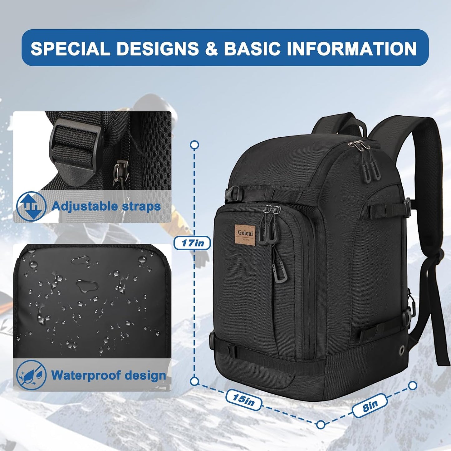 Bolsa botas esquí 50l exterior gomado fondo impermeable