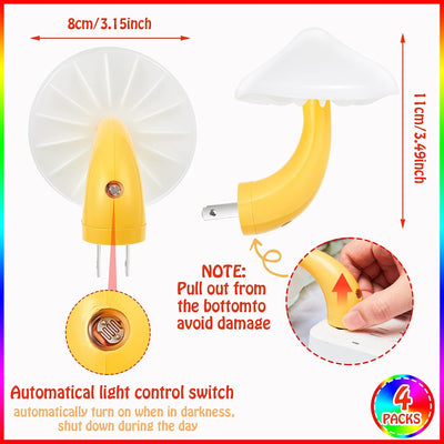 4 Pzas Luz Nocturna LED Hongo 7 Colores Con Cubierta Blanca