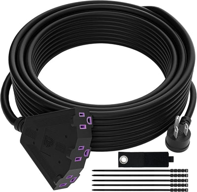 Cable extensión exterior 30ft 3 tomas enchufe 90 grados 15A