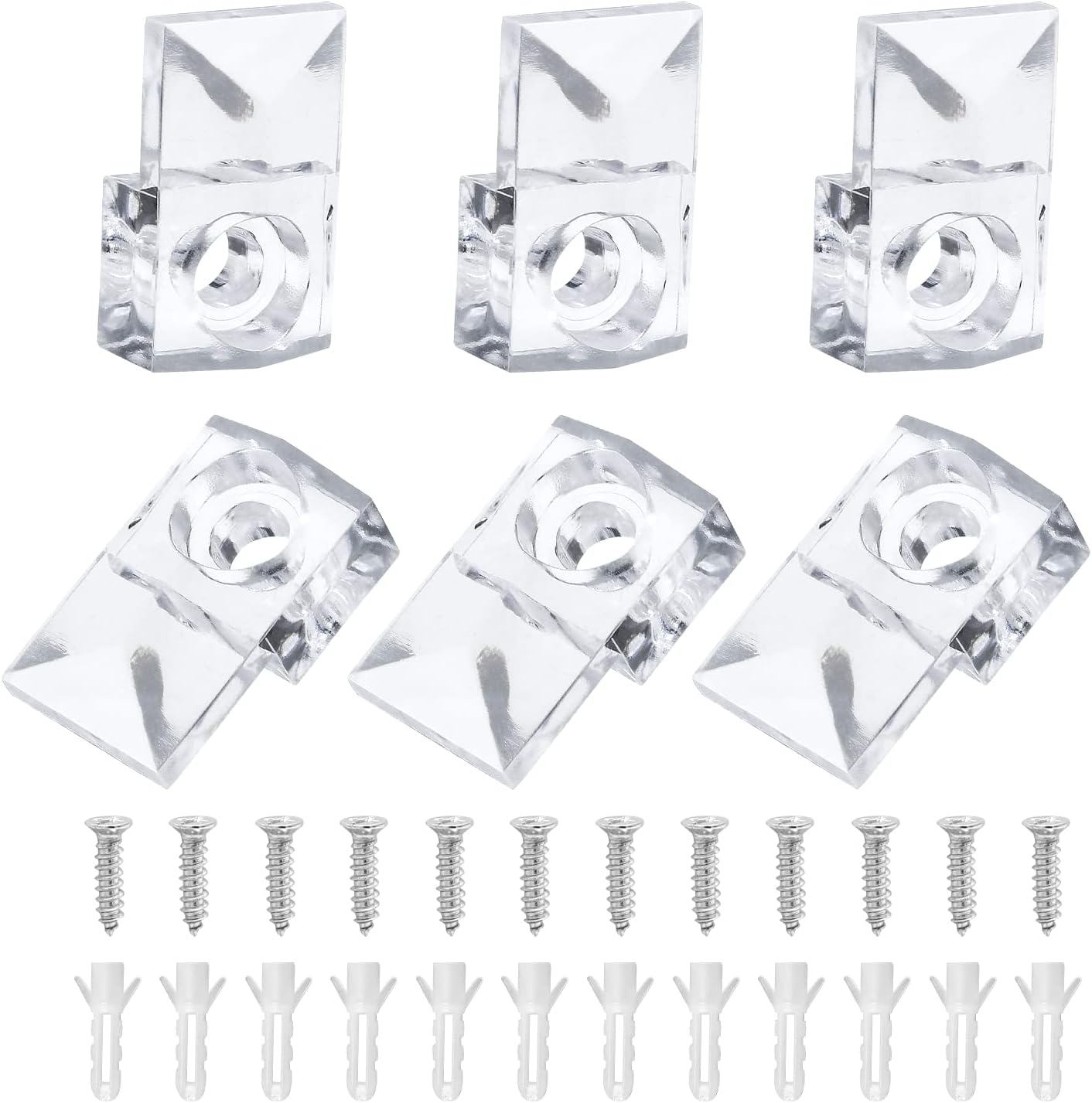 Kit 30 clips fijación vidrio puerta gabinete transparentes