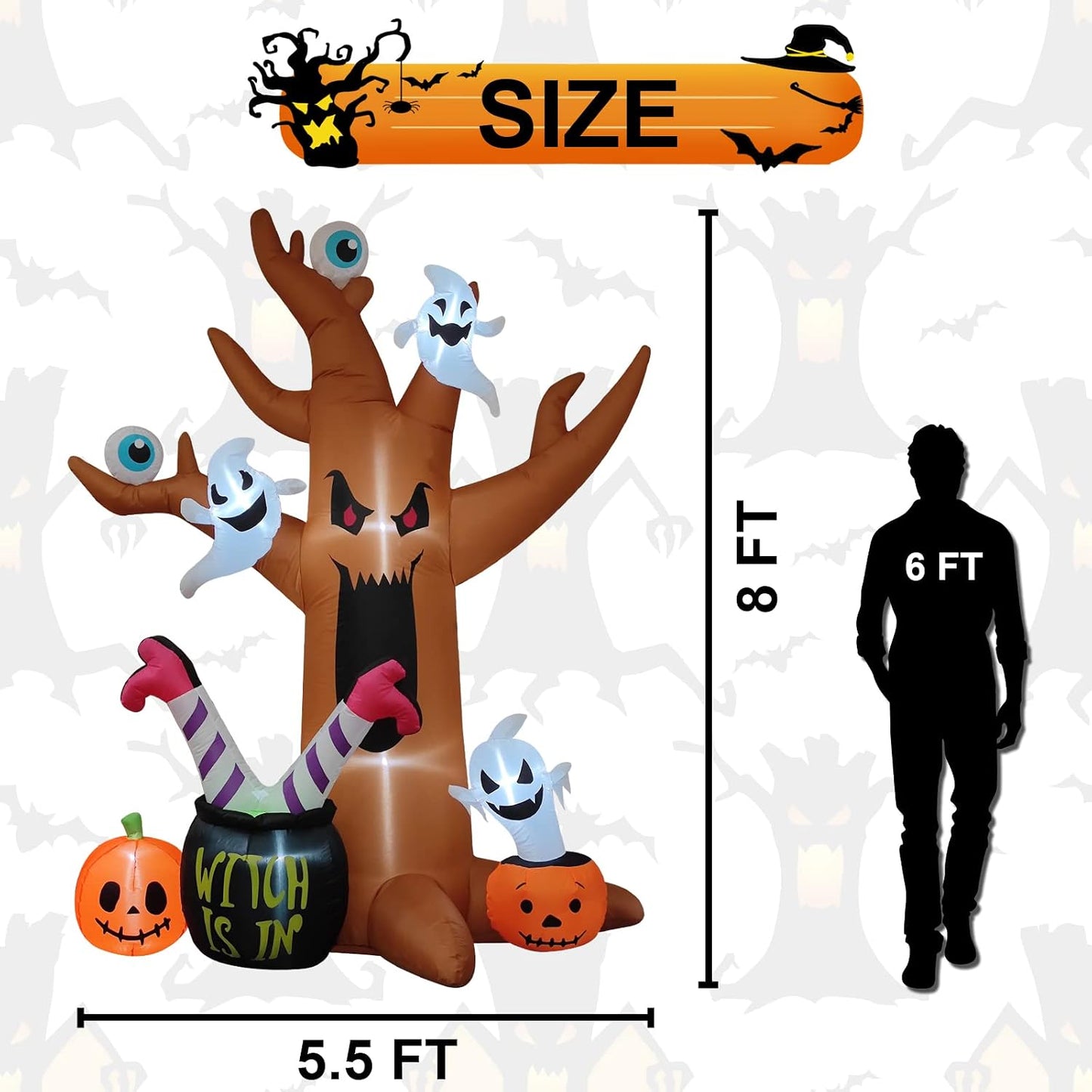Decoración inflable Halloween 8ft con luces LED exteriores