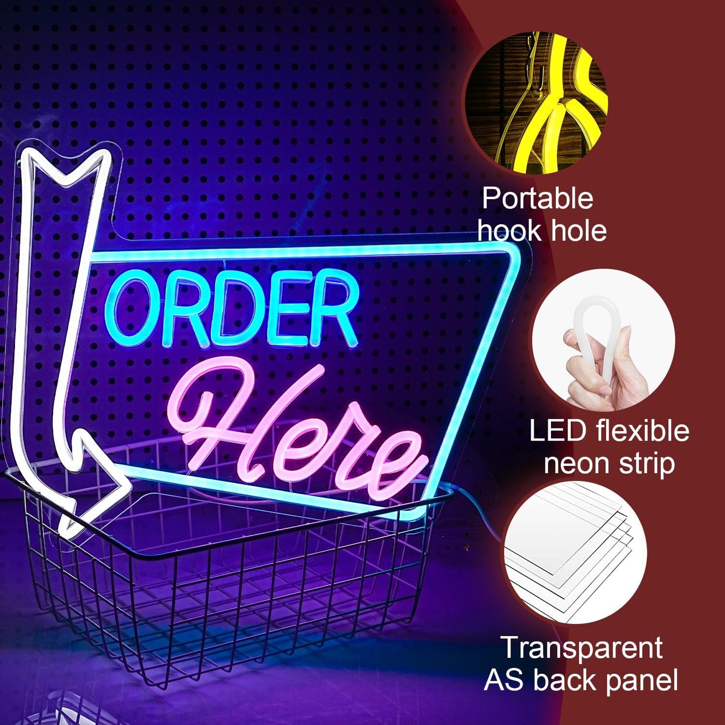 Letrero neón LED regulable para tienda bar 16x12pulg