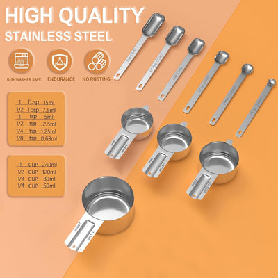 Set 10 Tazas y Cucharas Medidoras Acero Inox