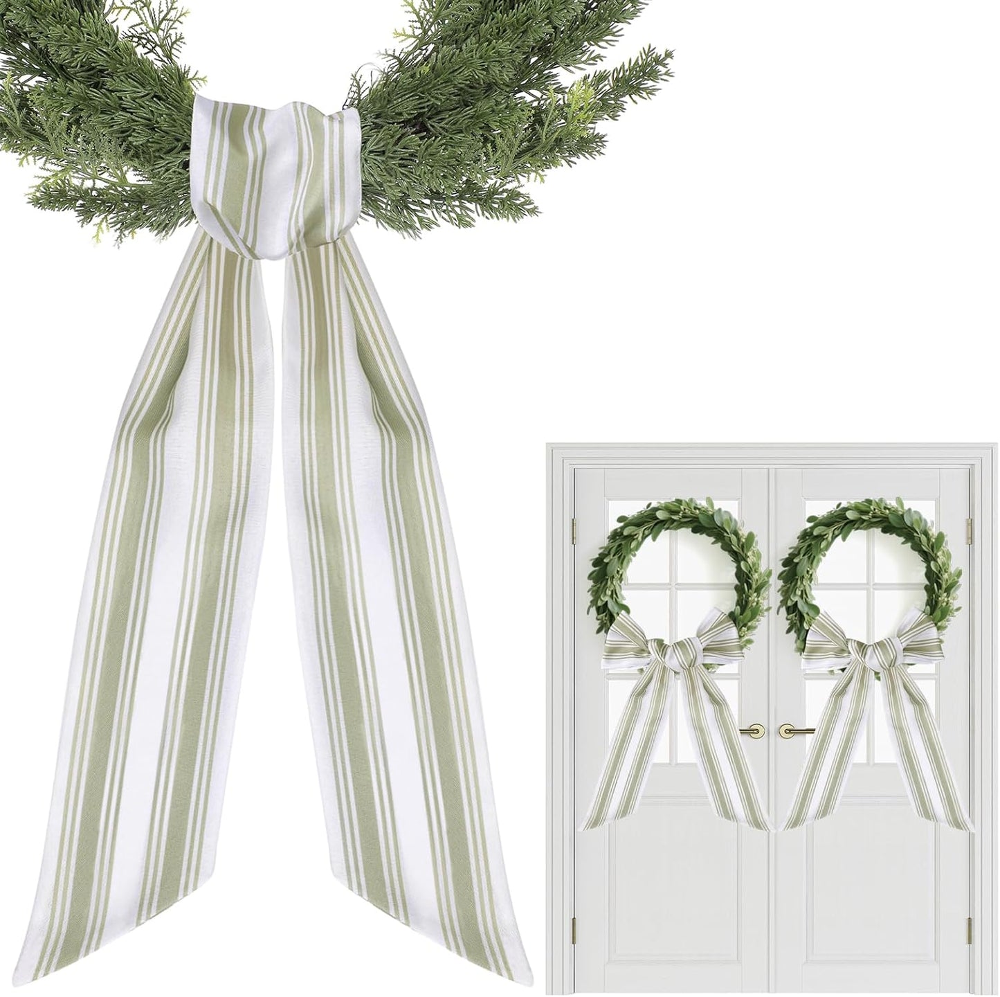 Cinta corona puerta 60" bandas bohemias a rayas blancas