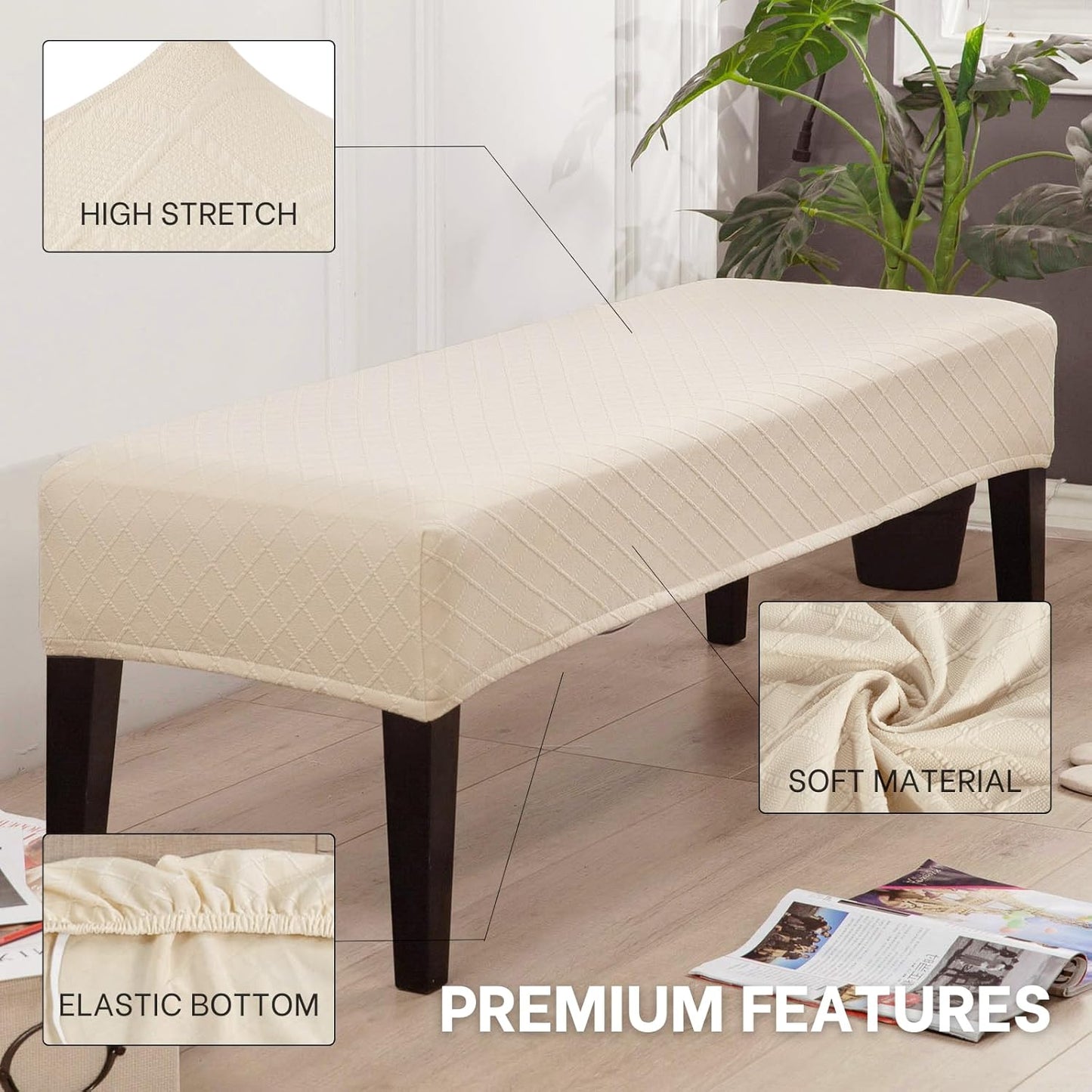 Funda banco comedor elástica lavable rectangular beige