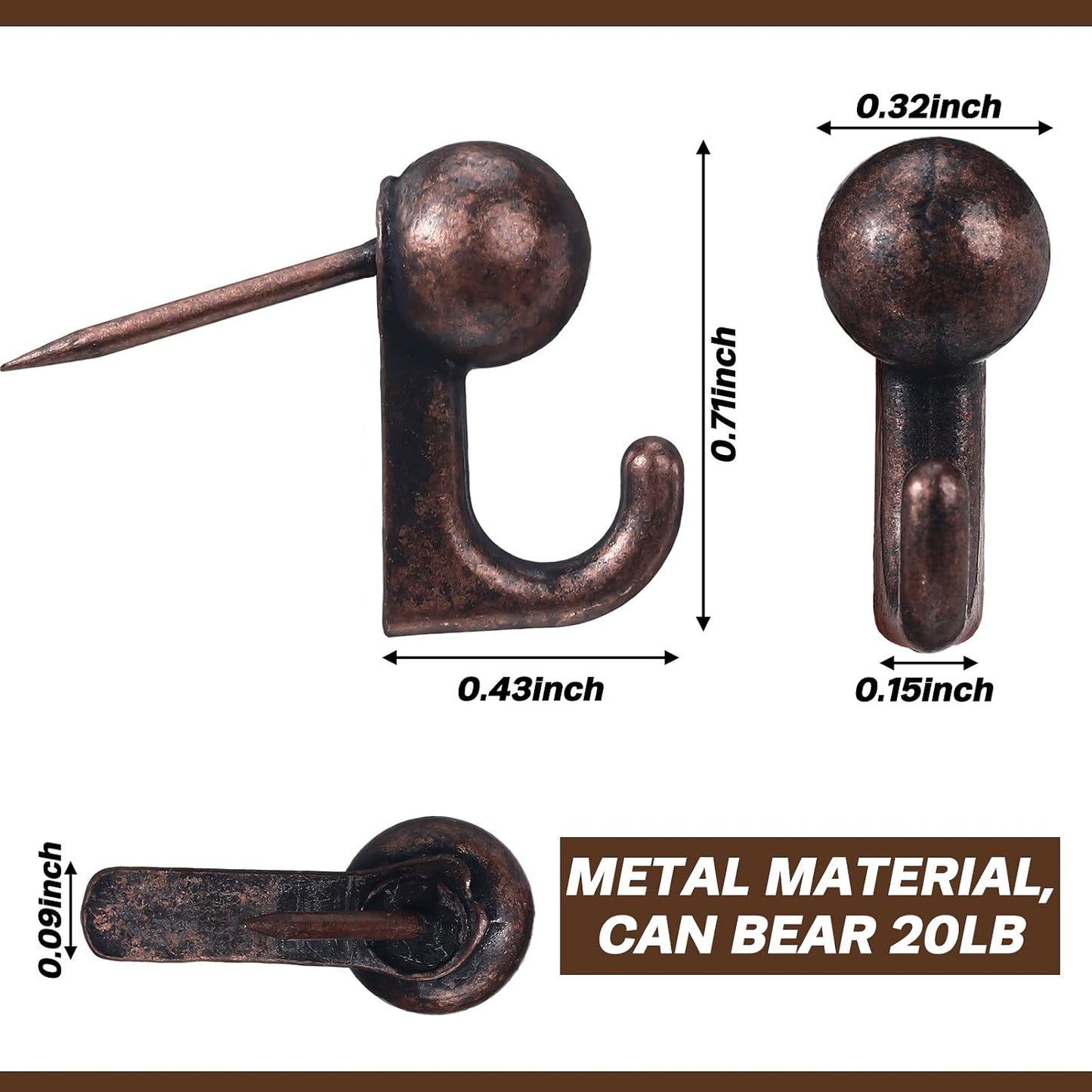 30 Pzas Ganchos Metal para Cuadros Pared Bronce